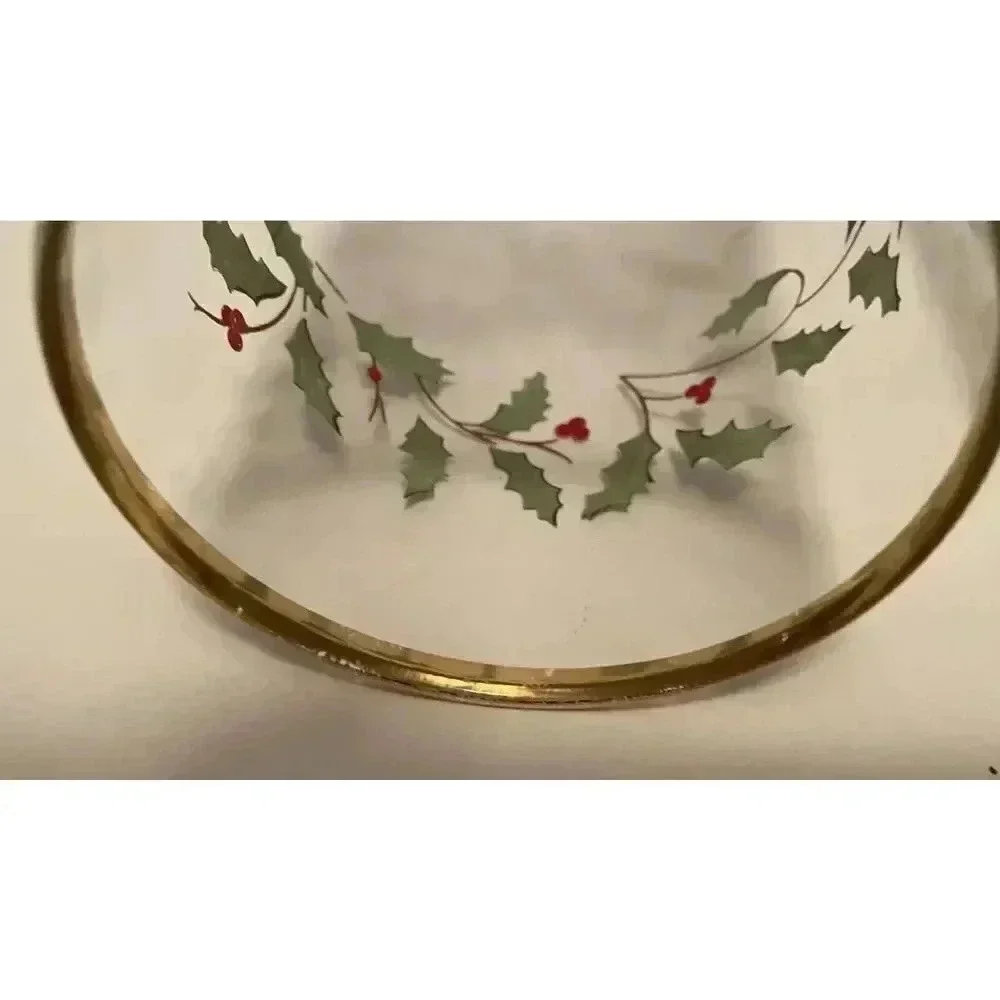 Lenox Holly & Berry Holiday Tall Glass Gold Trim Set Of 2  6.25”H x‎ 2 7/8”W
